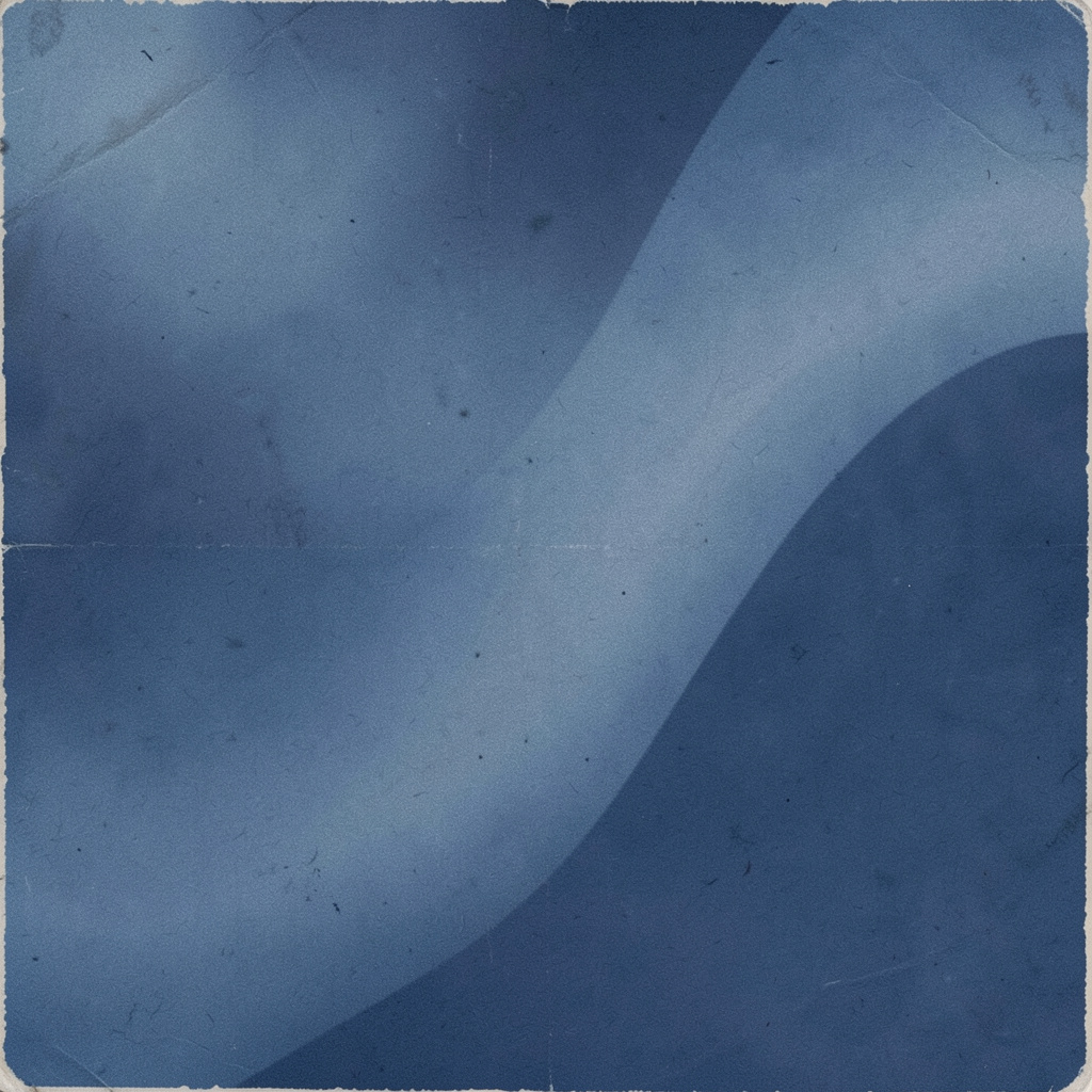 Abstract muted blue-toned composition suggesting vintage newsprint texture